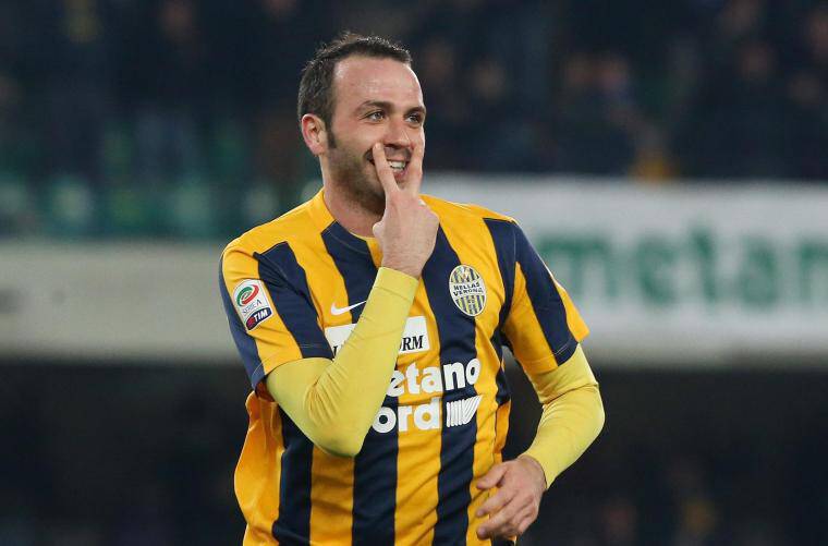 Verona's forward Giampaolo Pazzini celebrates after scoring the second goal of the Italian serie A soccer match between Hellas Verona FC and AC Chievo Verona at Bentegodi Stadium in Verona, 20 February 2016. ANSA/ FILIPPO VENEZIA