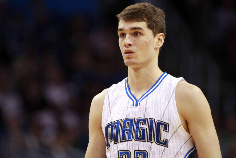 Oct 13, 2015; Orlando, FL, USA; Orlando Magic forward Mario Hezonja (23) looks on against the Miami Heat during the second half at Amway Center. Orlando Magic defeated the Miami Heat 95-92 in overtime. Mandatory Credit: Kim Klement-USA TODAY Sports