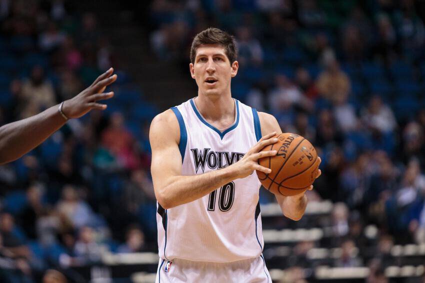 Oct 23, 2015; Minneapolis, MN, USA; Minnesota Timberwolves forward Damjan Rudez (10) in the fourth quarter against the Milwaukee Bucks at Target Center. The Minnesota Timberwolves beat the Milwaukee Bucks 112-108. Mandatory Credit: Brad Rempel-USA TODAY Sports