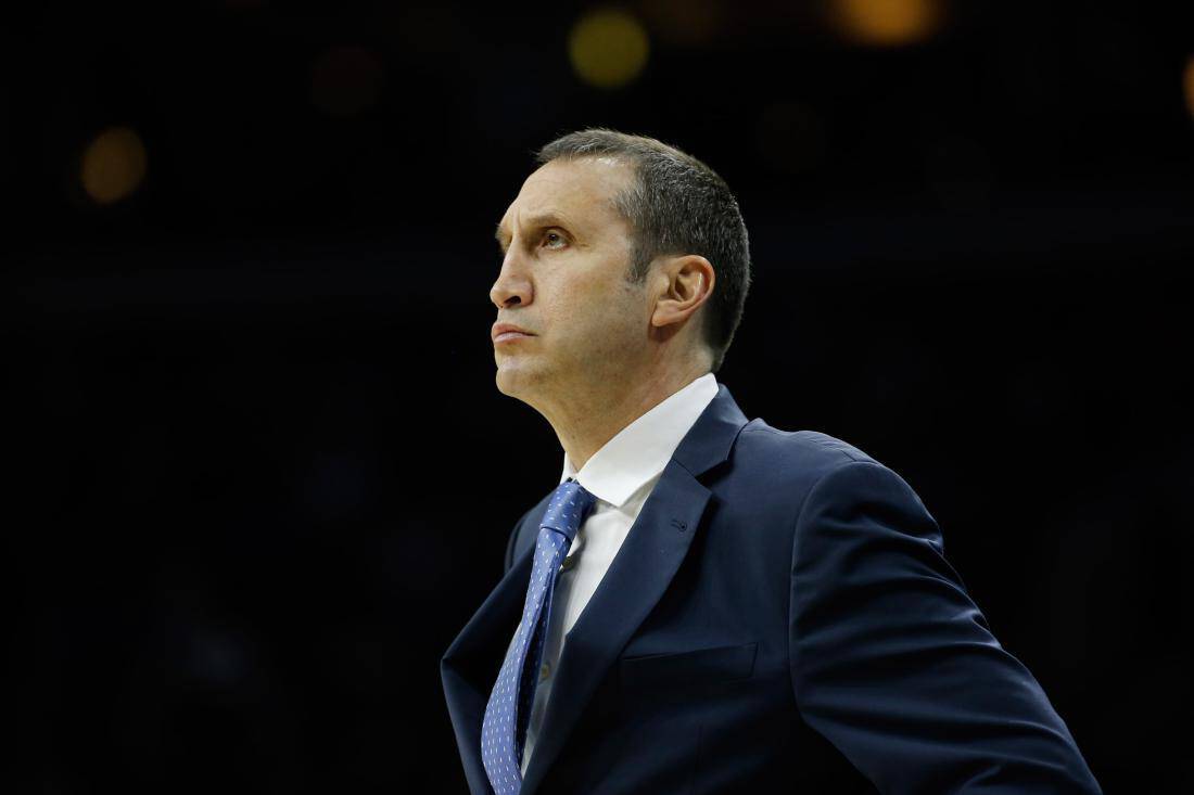 Cleveland Cavaliers' David Blatt in action during an NBA basketball game against the Philadelphia 76ers, Sunday, Jan. 10, 2016, in Philadelphia. (AP Photo/Matt Slocum)